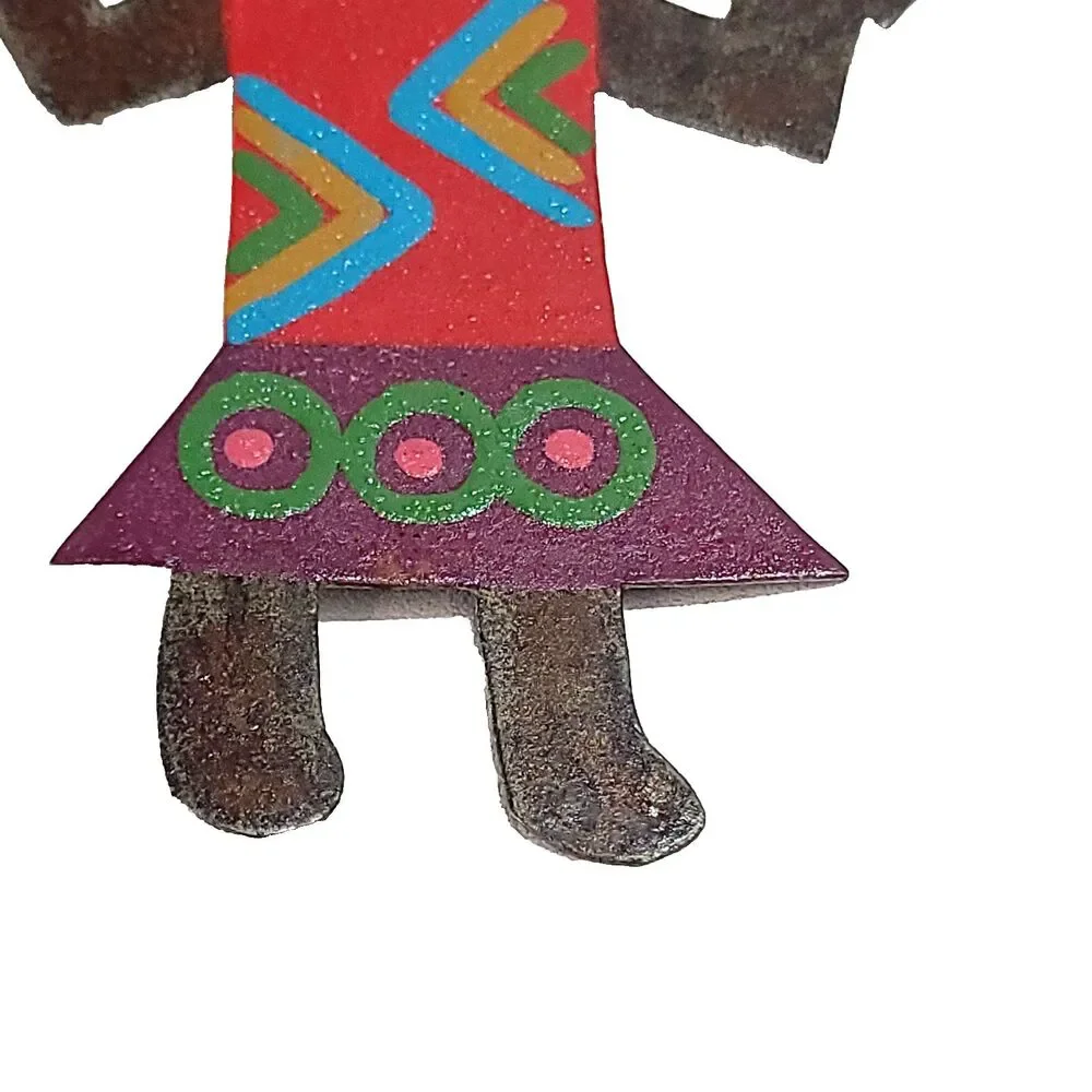 Whimsical South Western Tribal Metal Art Figure Pendant Signed Bill Marsha Finks